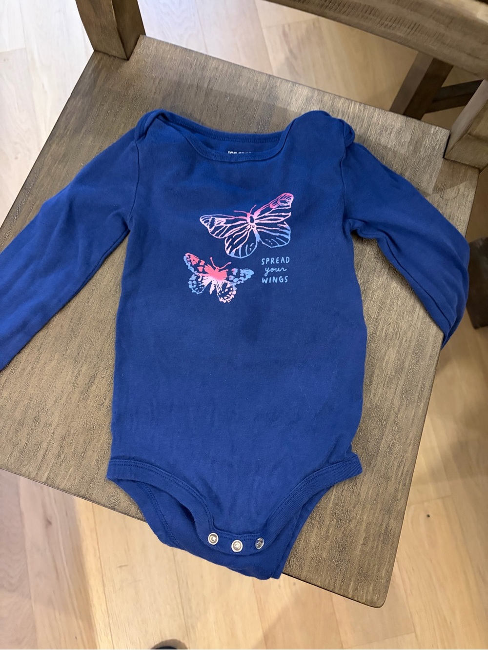 (5 for $35) Girls Navy Butterfly One-Piece Bodysuit - Spread Your Wings